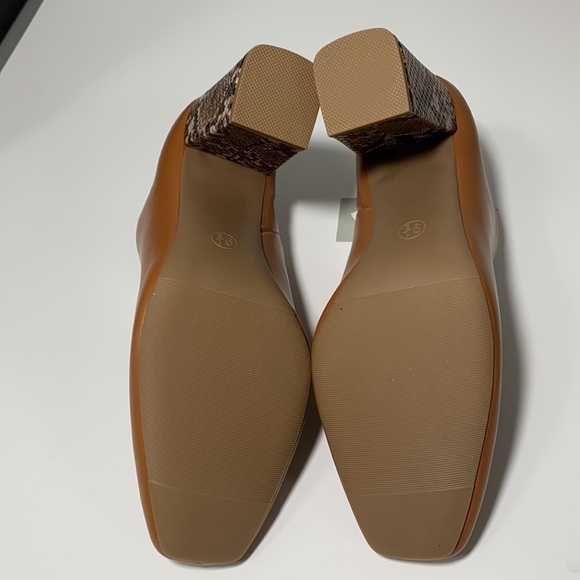 A new day cognac color mules with faux animal skin heels New with tags Sz 9.5 - Picture 7 of 9